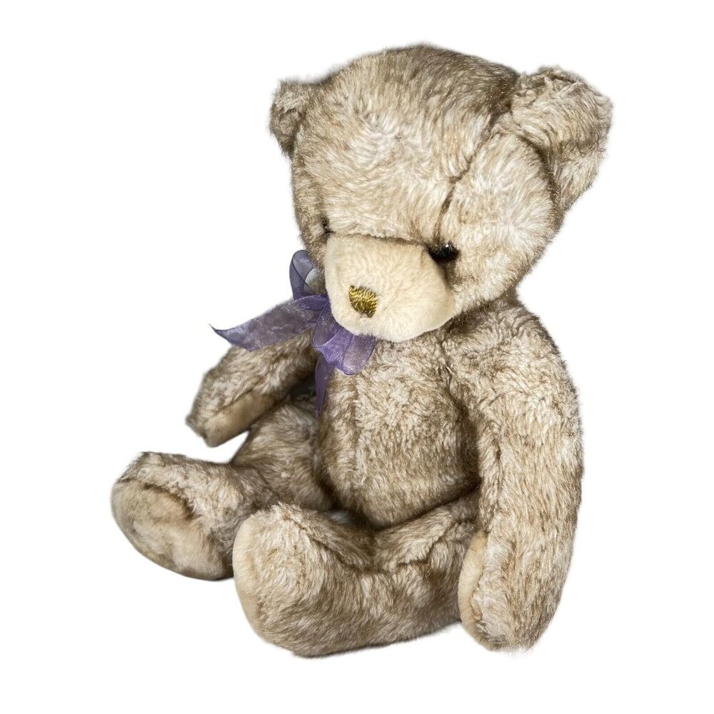 Vtg Commonwealth 2001 Plush Teddy Bear Stuffed Animal Beige Tan Purple Bow - Picture 4 of 12